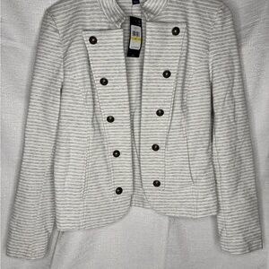 Tommy Hilfiger Women's Striped Double-Breasted Knit Blazer - Cream & Light Gray